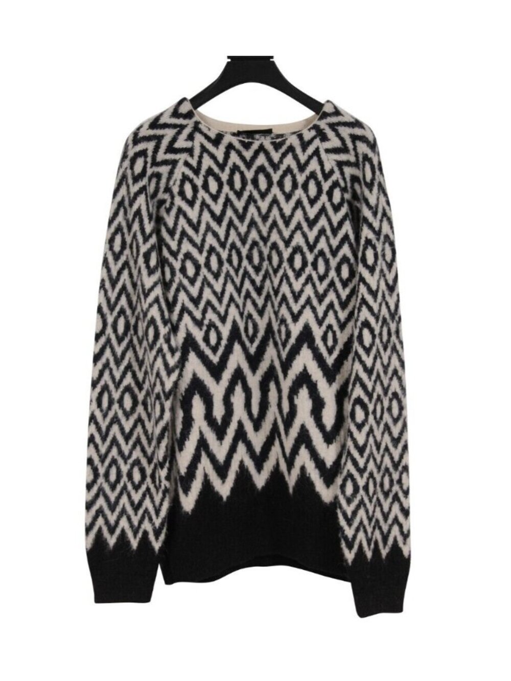 Prada Men Chevron Print Sweater US XL IT 52 Black White Alpaca Wool Pullover
